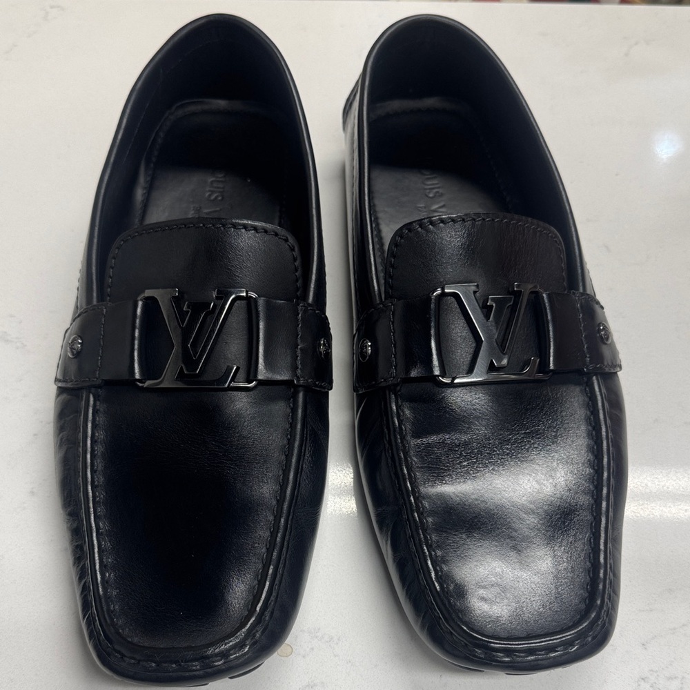 Louis Vuitton Black Leather Slip-On Loafers